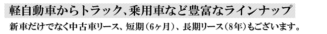 軽自動車からトラック、乗用車など豊富なラインナップ
